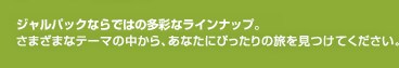 ジャルパックならではの多彩なラインナップ。さまざまなテーマの中から、あなたにぴったりの旅を見つけてください。