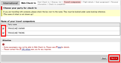Specify passenger of Web check-in 