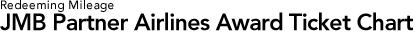 Reeding Mileage JMB Partner Airlines Award Ticket Chart <on/after October 1, 2012>