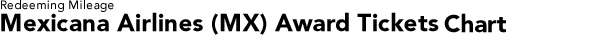 Redeeming Mileage Mexicana Airlines (MX) Award Tickets Chart