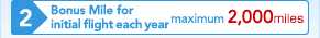 2)Bonus Mile for initial flight each year maximum 2,000 miles