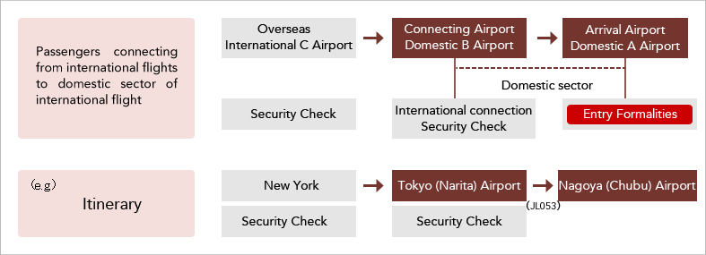 Passengers connecting from  international flights to domestic sector of international flight 