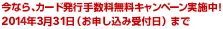 ���Ȃ�A�J�[�h���s�萔�������L�����y�[�����{���I
2012�N3��31���i���\�����ݎ�t���j�܂�