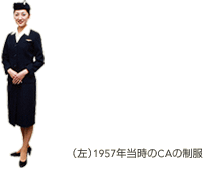 (左)1957年当時のCAの制服