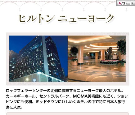 �q���g�� �j���[���[�N 
���b�N�t�F���[�Z���^�[�̖k���Ɉʒu����j���[���[�N�ő�̃z�e���B�J�[�l�M�[�z�[���A�Z���g�����p�[�N�AMOMA���p�قɂ��߂��A�V���b�s���O�ɂ��֗��B�~�b�h�^�E���ɂЂ��߂��z�e���̒��œ��ɓ��{�l���s�q�ɐl�C�B