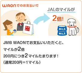 JMB WAON�ł��x�������������ƁA�}�C����2�{�@200�~�ɂ�2�}�C�����܂�܂��I �i�ʏ�200�~��1�}�C���j