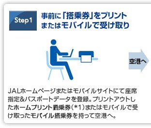 Step1 ���O��Web�`�F�b�N�C������Łu���挔�v���v�����g�@JAL�z�[���y�[�W�ō��Ȏw��&�p�X�|�[�g�f�[�^��o�^�B�v�����g�A�E�g�����ue�`�P�b�g���q�l�T�v�Ɓu���挔�v�������ċ�`�ցB