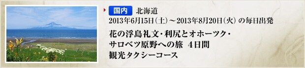 �y�����z�k�C���@2013�N6��15���i�y�j�`2013�N8��20���i�΁j�̖����o���@�Ԃ̕����當�E���K�ƃI�z�[�c�N�E�T���x�c����ւ̗� �S���� 
�ό��^�N�V�[�R�[�X