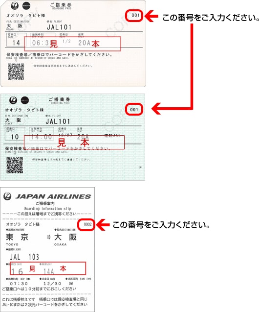 ご搭乗券・ご搭乗案内　見本