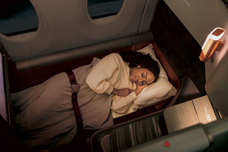 Spacious lie-flat seating designed for long-haul comfort