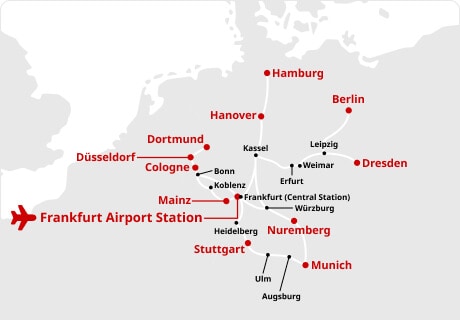 It is the operation route map of the main Deutsche Bahn departing from and arriving at Frankfurt Airport Station.