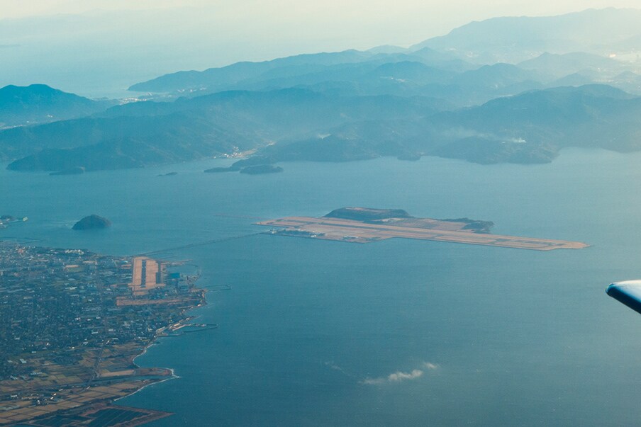 View of Nagasaki airport seen from the airplane