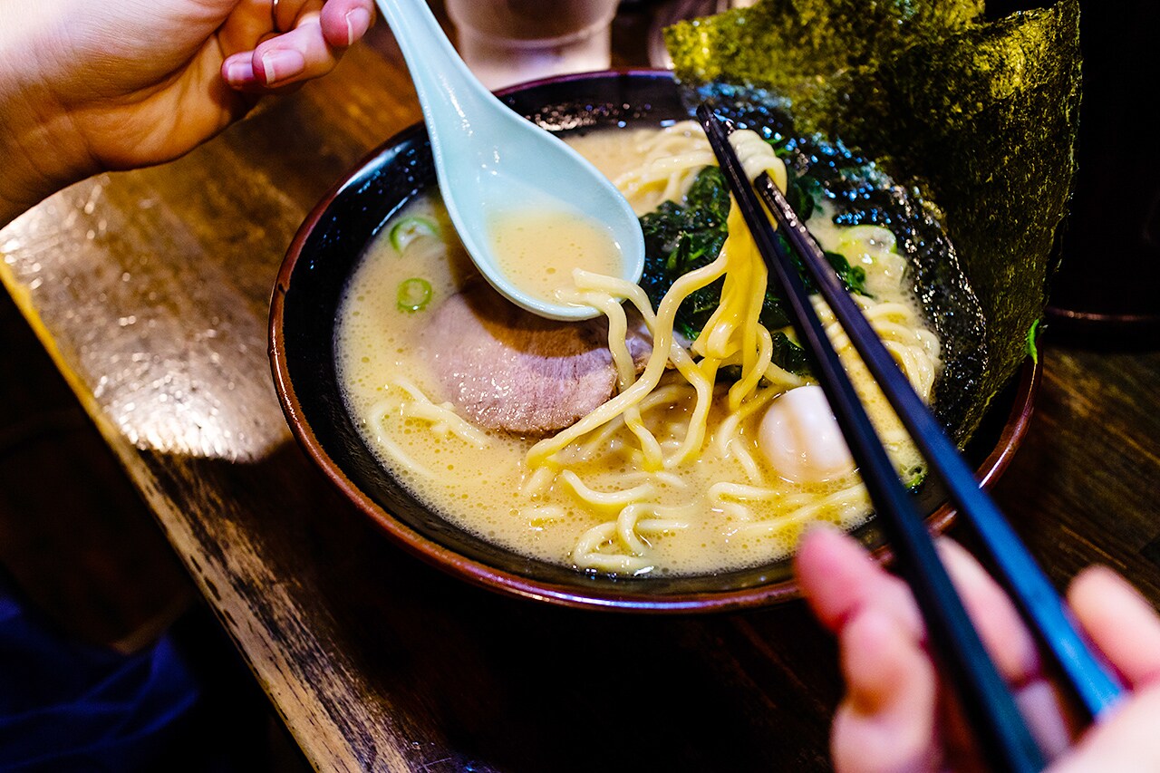 Eating noodle soup