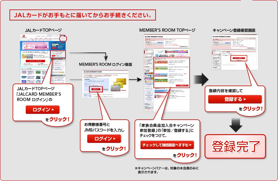 JALカードがお手元に届いてからお手続きください。