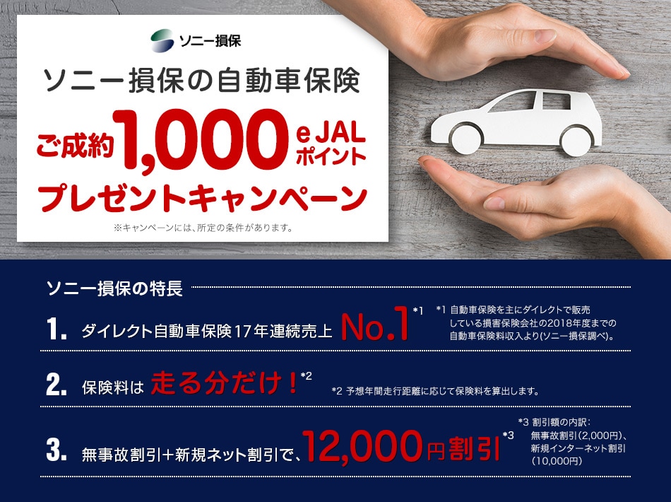 ソニー損保の自動車保険ご成約1 000e Jalポイントプレゼントキャンペーン Jalカード