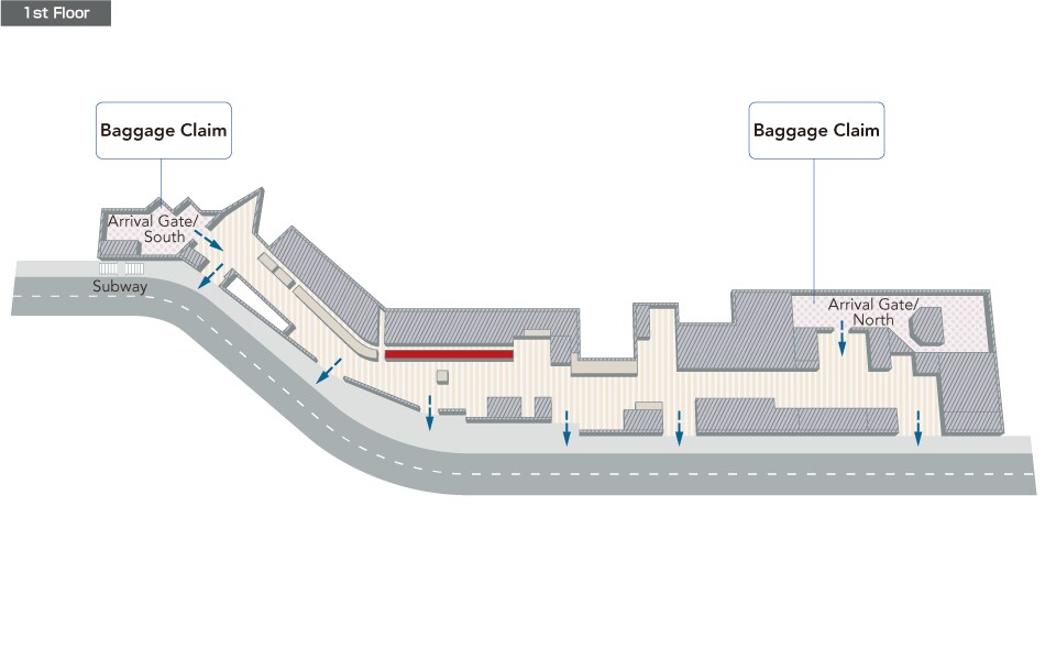 In the 1st floor baggage claim area, there are Arrival Gate(South), and Arrival Gate(North).