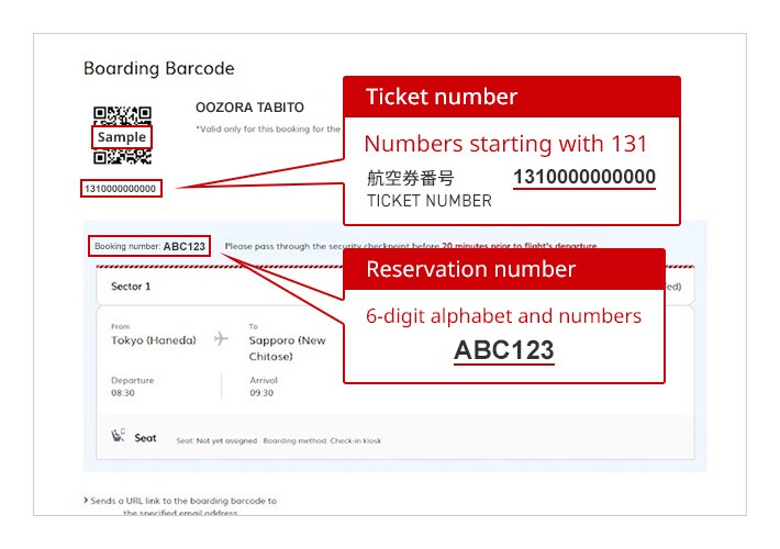 Ticket number Numbers starting with 131 Reservation number 6-digit alphabet and numbers