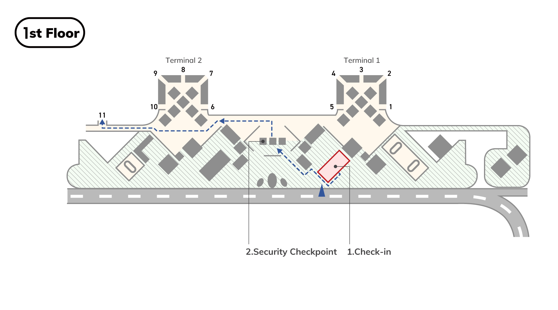 There are check-in counters, security checkpoint.