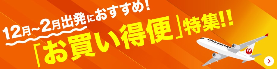 12月から2月出発におすすめ。お買い得便特集！