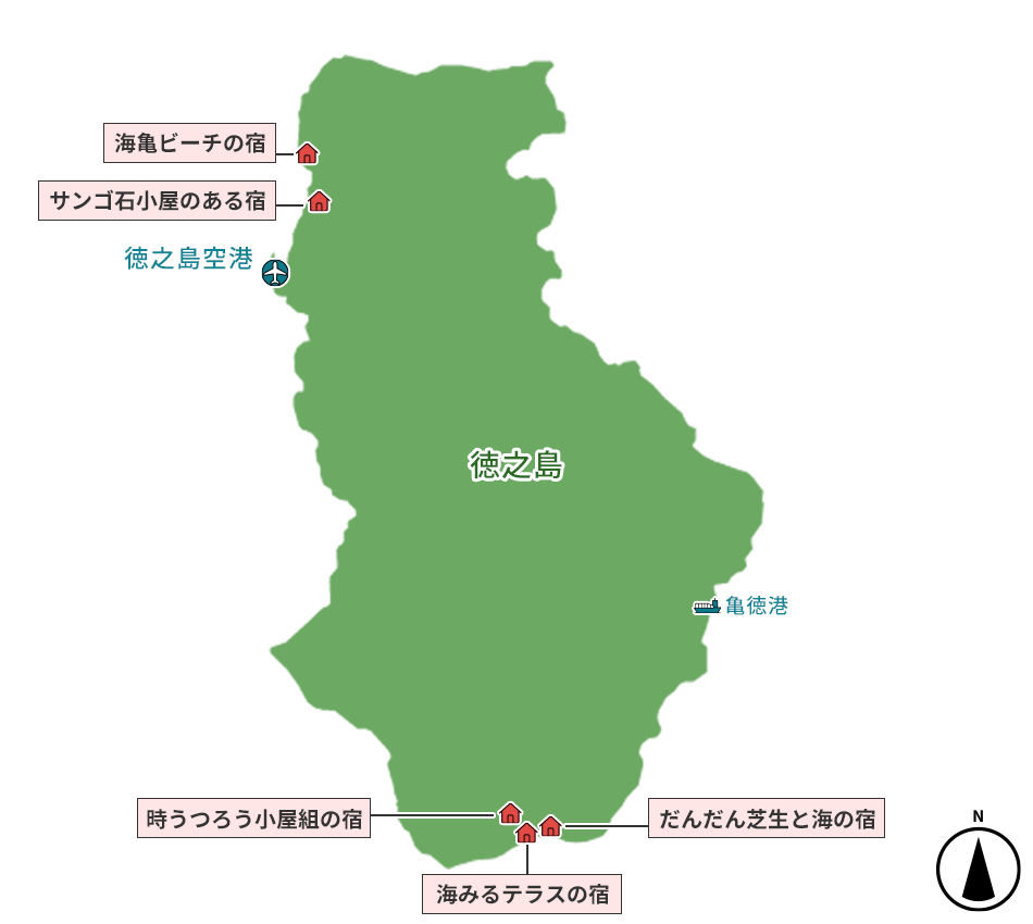 徳之島の「伝泊」宿泊施設地図