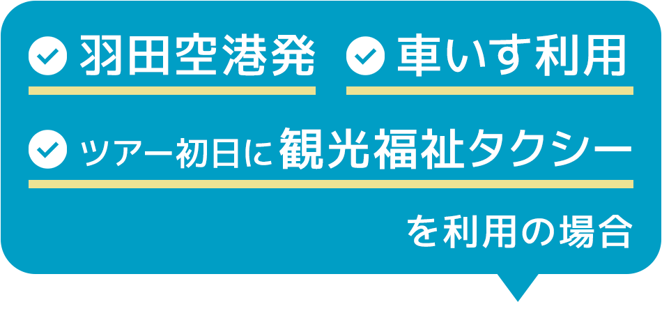 羽田空港発 車いす利用 ツアー初日に観光福祉タクシー を利用の場合