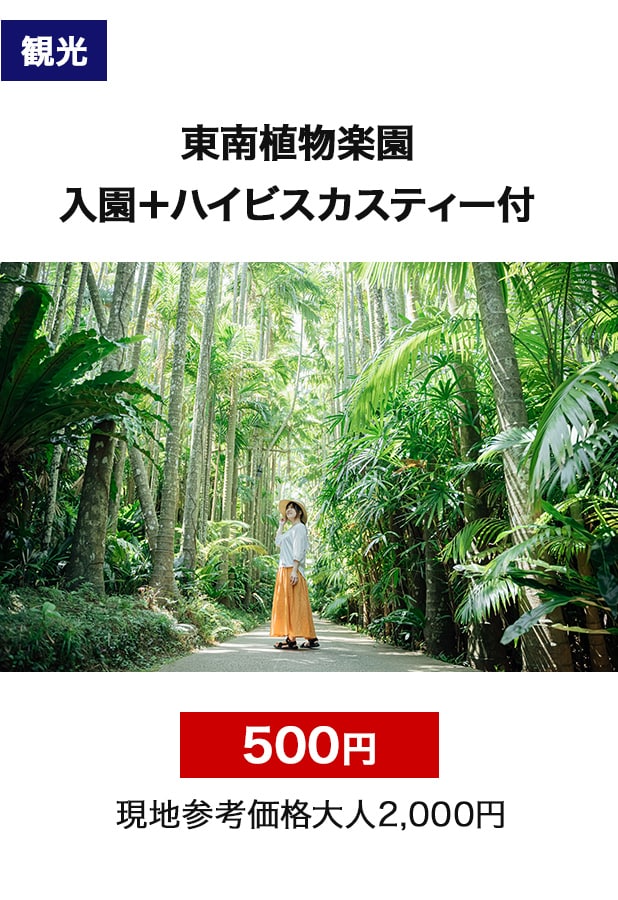 観光　東南植物楽園　入園＋ハイビスカスティー付　500円　現地参考価格大人2,000円
