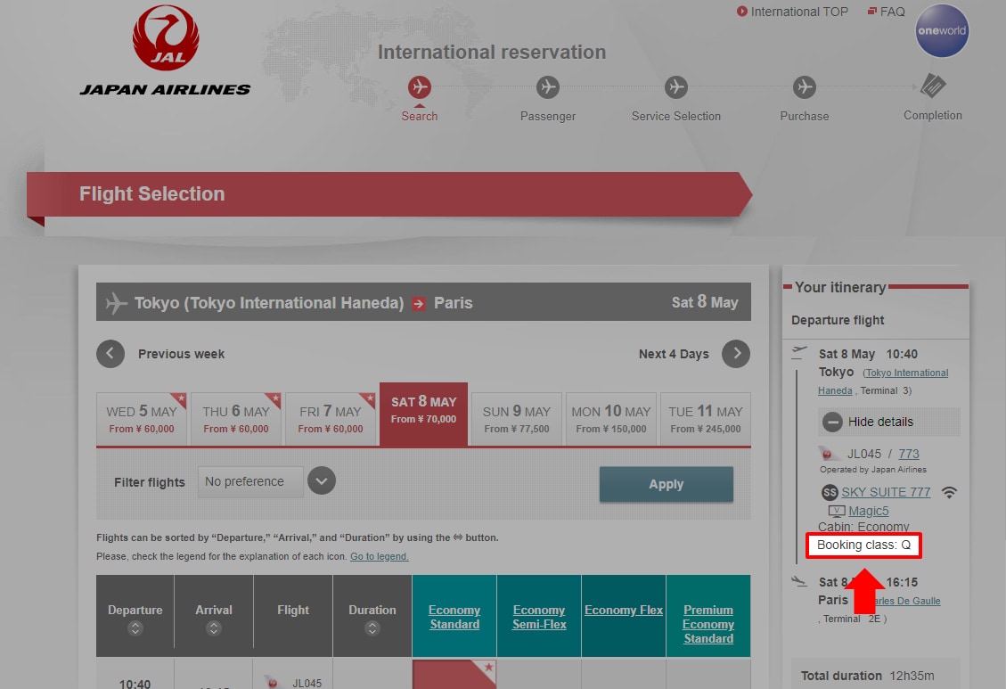 Where can I find my booking class?