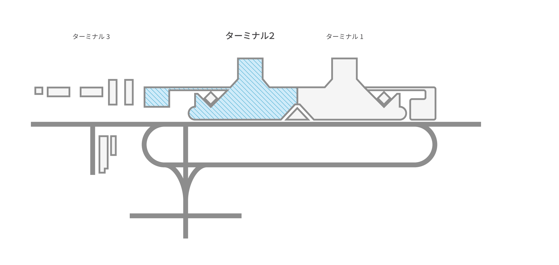 ターミナル1の隣にターミナル2、ターミナル3があります。