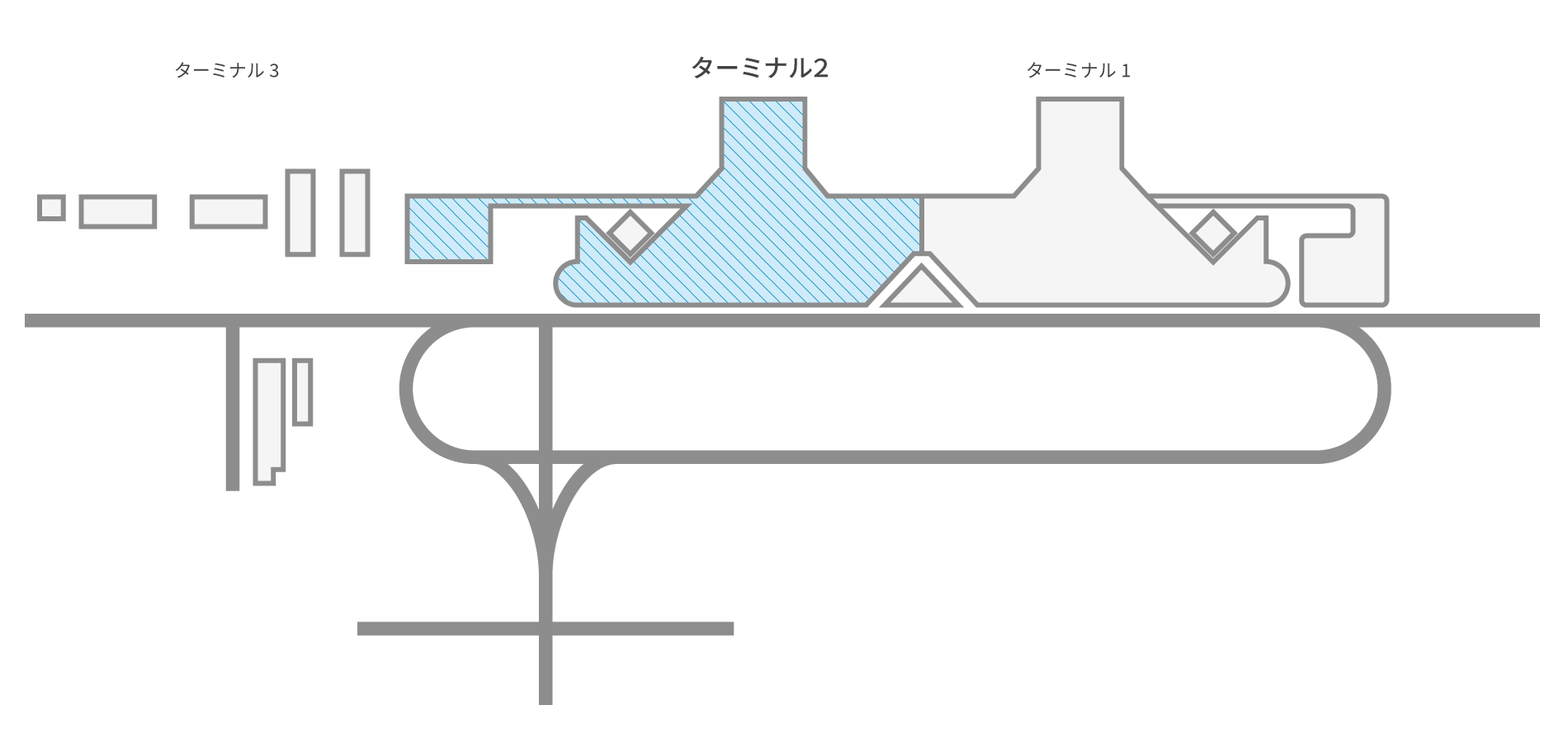 ターミナル1の隣にターミナル2、ターミナル3があります。