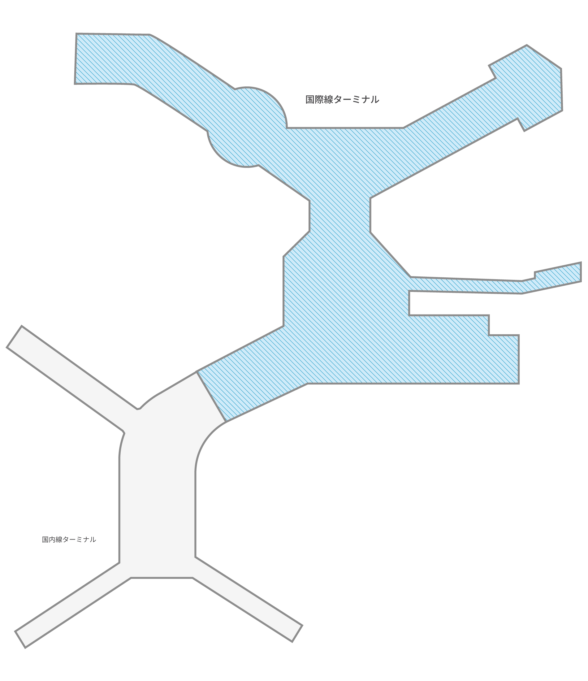 国内線ターミナルと国際線ターミナルがあり2つのターミナルは通路で繋がっています。