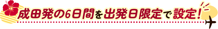 成田発の6日間を出発日限定で設定！