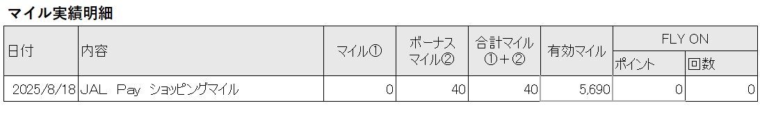 マイル実績明細の表示イメージ画像