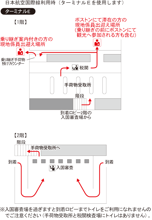 ボストンローガン国際空港　ターミナルE2階／ターミナルE1階