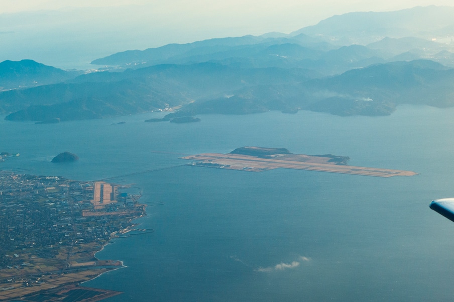 View of Nagasaki airport seen from the airplane