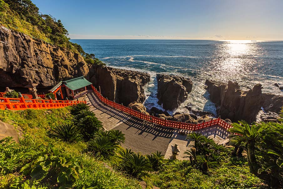 Explore Udo Jingū Shrine, a shrine nestled within a cave and overlooking the sea