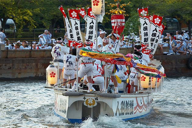 The river procession with fireworks festival: Tenjin Matsuri