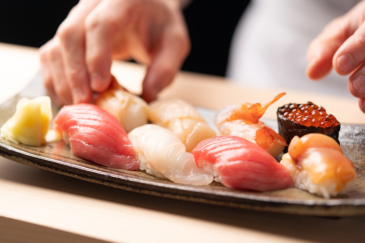 Eating sushi