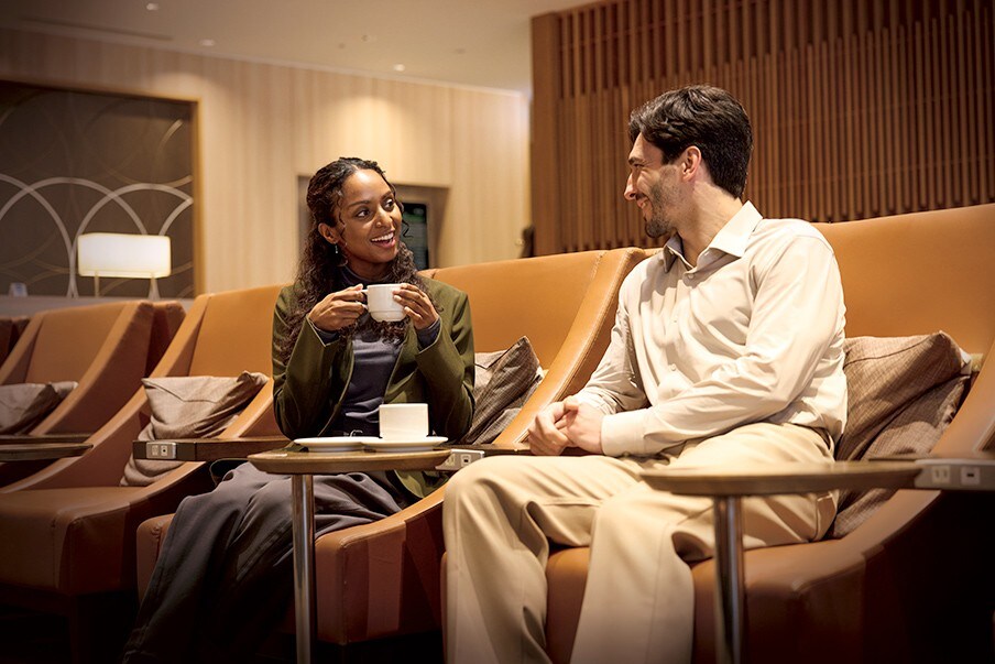 Relax before boarding at the Sakura Lounge