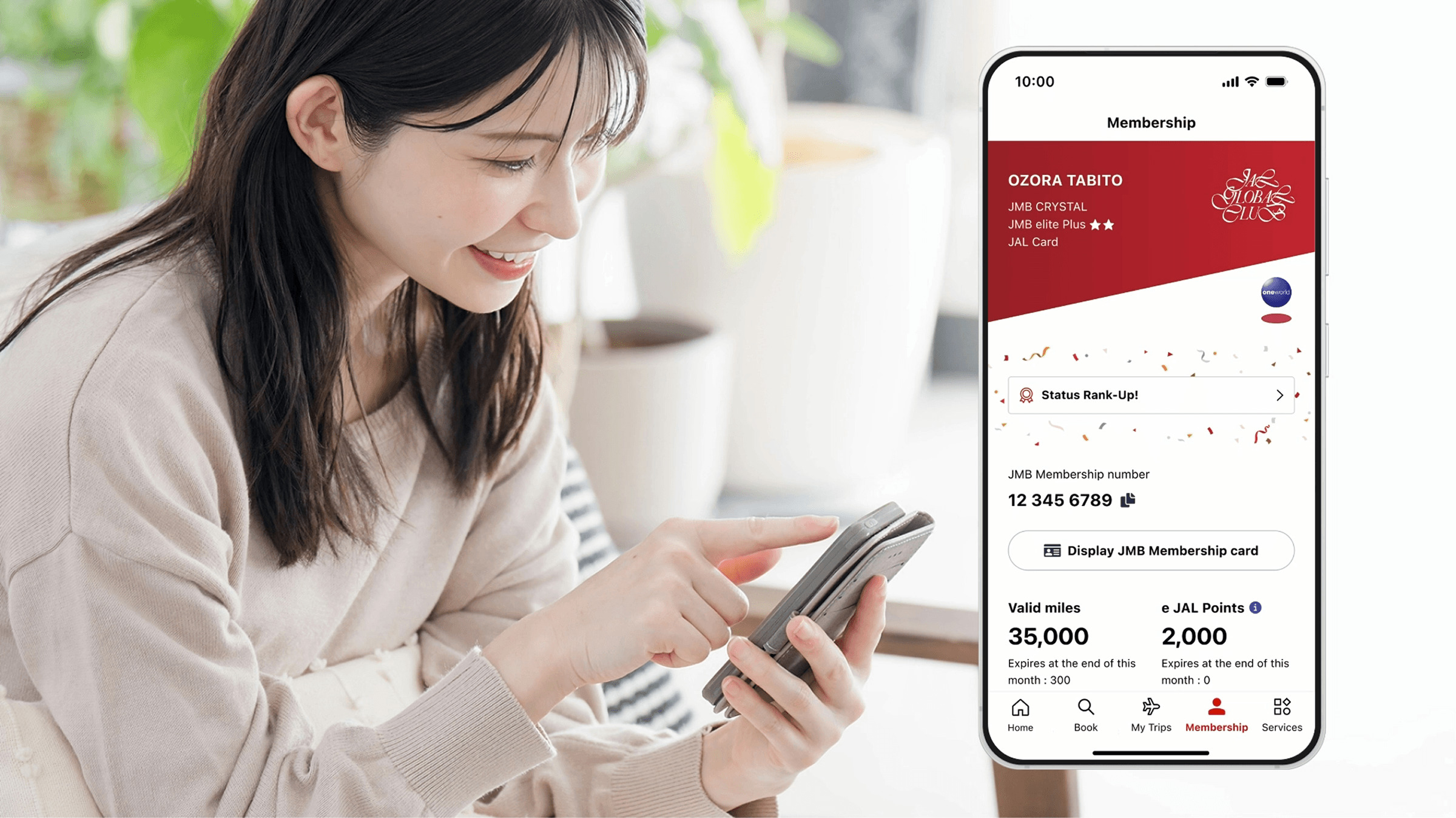 Mockup image showing the Membership screen on the JAL app